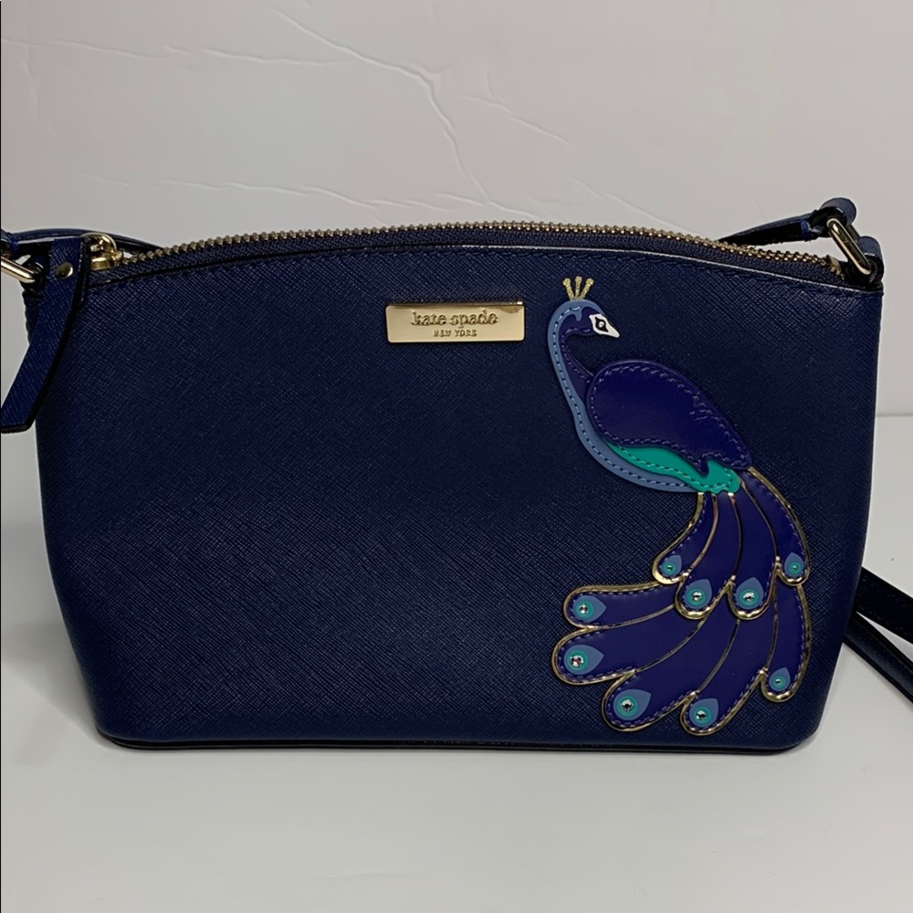 NWOT Kate Spade Blue Crossbody Bag with Peacock Detail